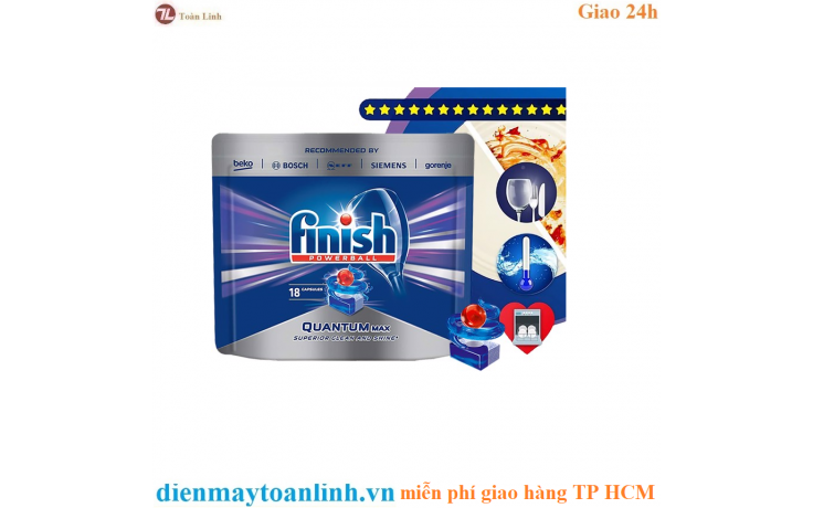Túi 18 viên rửa chén Finish Quantum max Dishwasher Tablets QT3418 - Chính hãng