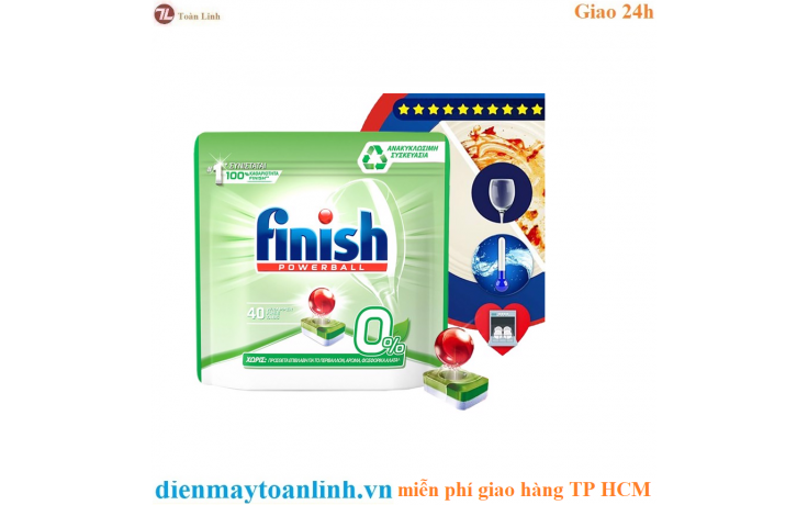 Túi 40 viên rửa chén Finish All in 1 max 0% Dishwasher Tablets QT2424 - Chính hãng