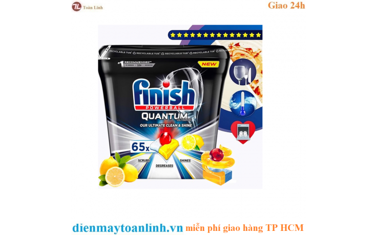 Hộp 65 viên rửa chén Finish Quantum Ultimate Dishwasher Tablets Lemon QT0115 - hương chanh - Chính hãng