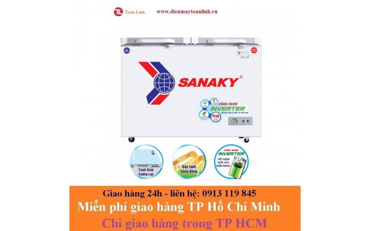 Tủ Đông Kính Cường Lực Sanaky VH-2599W4KD - 195 lít - Hàng chính hãng (kính xanh ngọc)