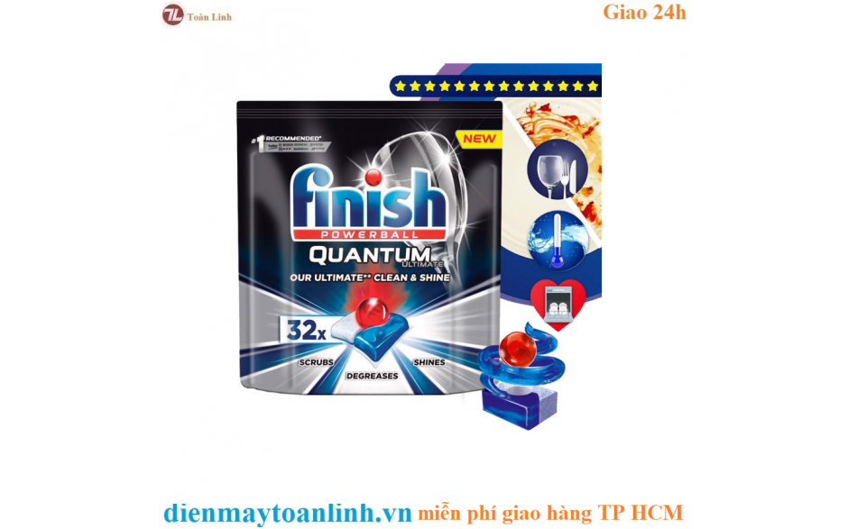 Túi 32 viên rửa chén Finish Quantum Ultimate Dishwasher Tablets Regular QT0284 - Chính hãng