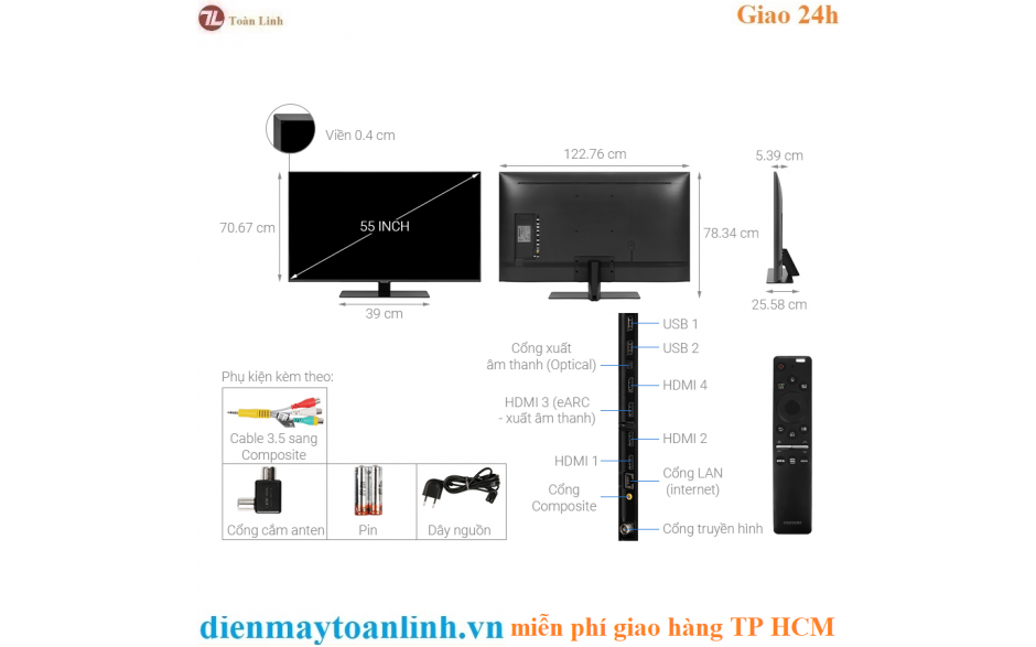 Tivi Samsung QA55Q80TA - QA55Q80TAKXXV - 55Q80TA Qled 4K 55 Inch mẫu 2020 - Chính hãng