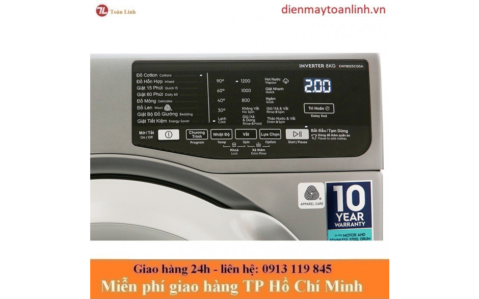 Máy giặt Electrolux EWF8025CQSA Inverter 8 kg - Chính hãng
