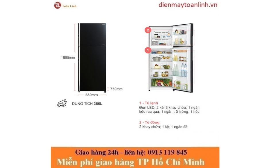 Tủ Lạnh Hitachi R-FG480PGV8 GBW Inverter 366 lít - Chính hãng