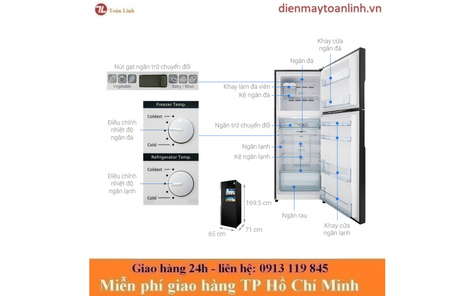 Tủ Lạnh Hitachi R-FG480PGV8 GBK Inverter 366 lít - Chính hãng