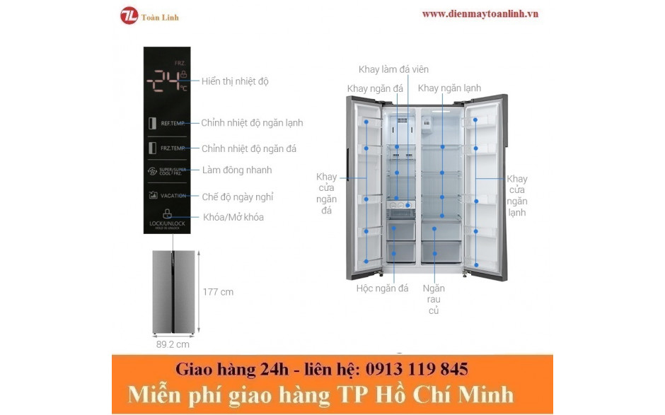 Tủ lạnh Midea SBS MRC-690SS 584 lít - Hàng chính hãng