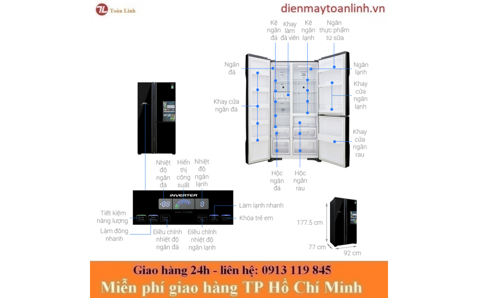 Tủ Lạnh Hitachi R-FM800PGV2 GBK Inverter 584 lít - Chính hãng
