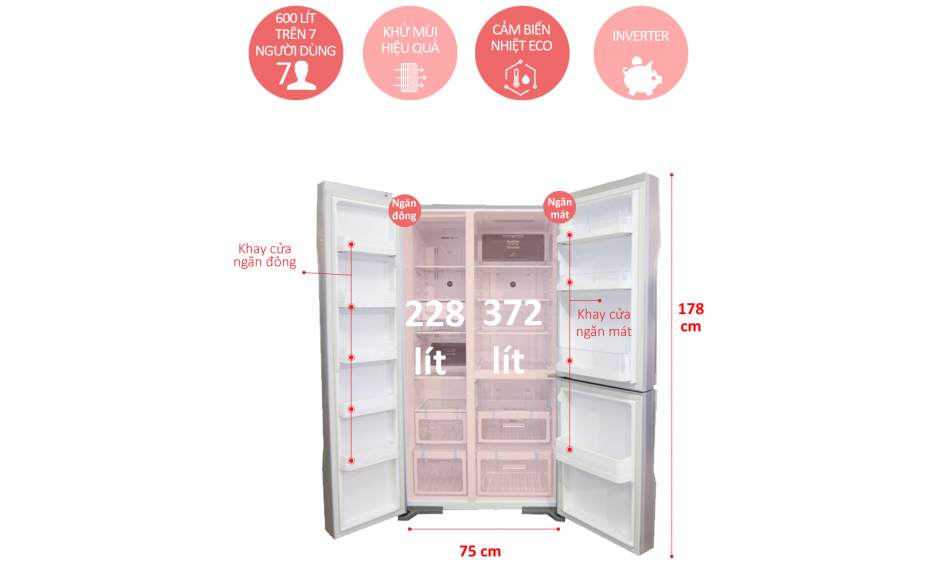 Tủ Lạnh Hitachi R-M700PGV2 Inverter Side by side 600 lít - Ngừng kinh doanh