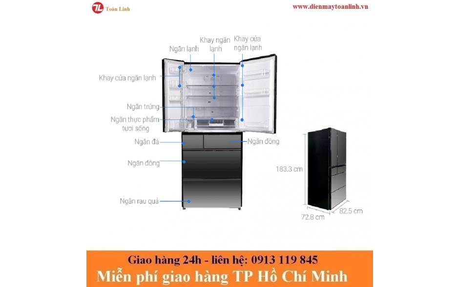Tủ Lạnh Hitachi R-G570GV XK Inverter 589 lít - Chính hãng