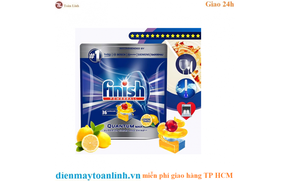 Túi 36 viên rửa chén Finish Quantum Max Dishwasher Tablets Lemon Sparkle QT09446 - hương chanh - Chính hãng