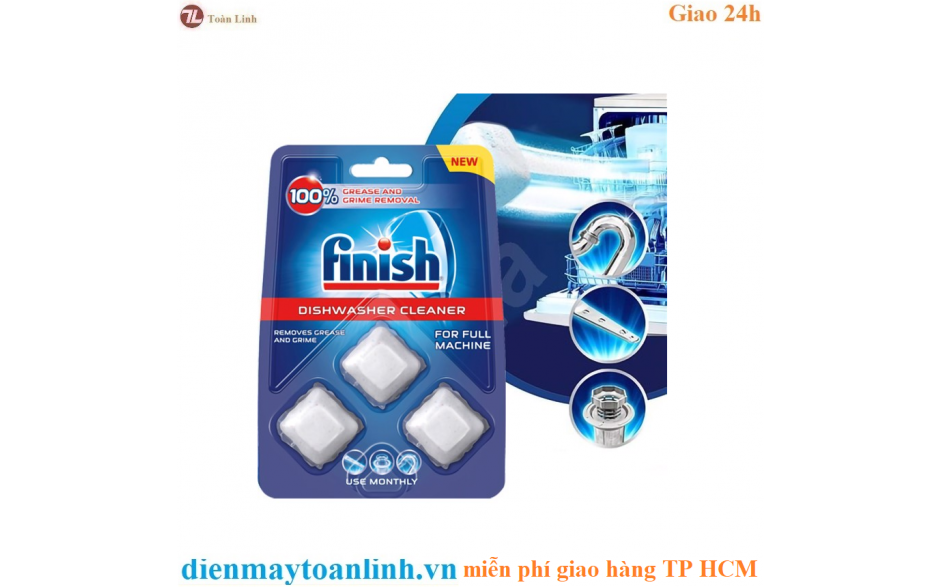 Vỉ 3 viên vệ sinh máy rửa chén Finish Dishwasher Cleaner QT3003 - Chính hãng
